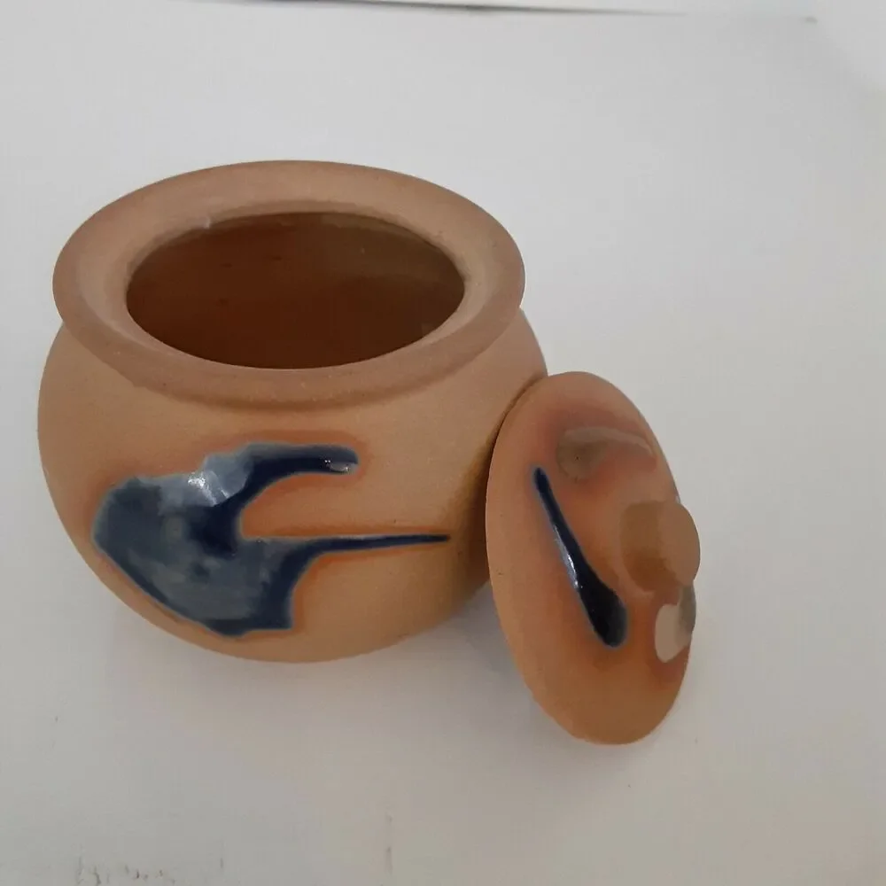Miniature Stoneware Art Pottery Jar w/lid Southwest Japandi Abstract
